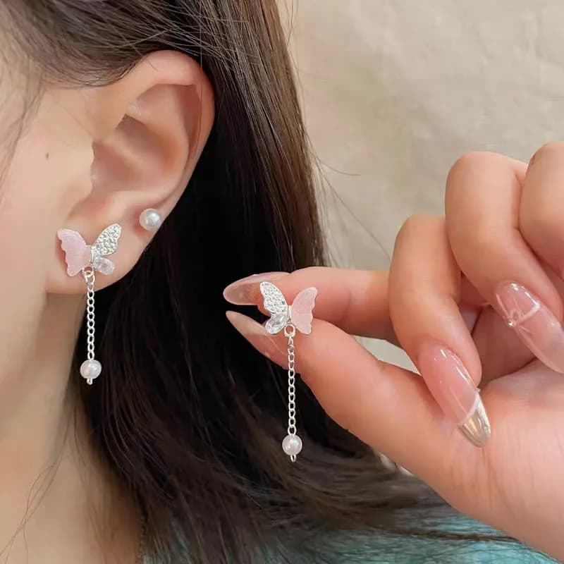 مجموعة أقراط فراشة زهرية ملونة مكونة من سبع قطع للنساء إكسسوار يومي مخصص للحفلات والمجوهرات وهدايا أعياد الميلاد - 5