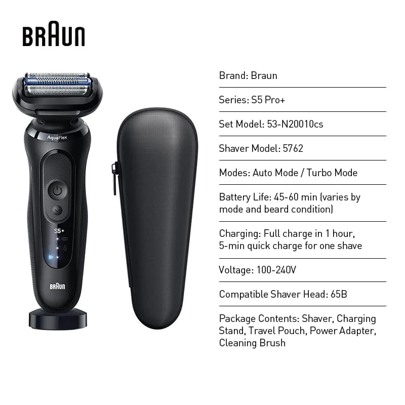 ماكينة الحلاقة الكهربائية Braun Series S5 Pro+ ماكينة حلاقة كهربائية متبادلة للرجال مقاومة للماء Ipx7 ماكينة تشذيب اللحية مزدوجة للاستخدام الجاف والمبلل - 6