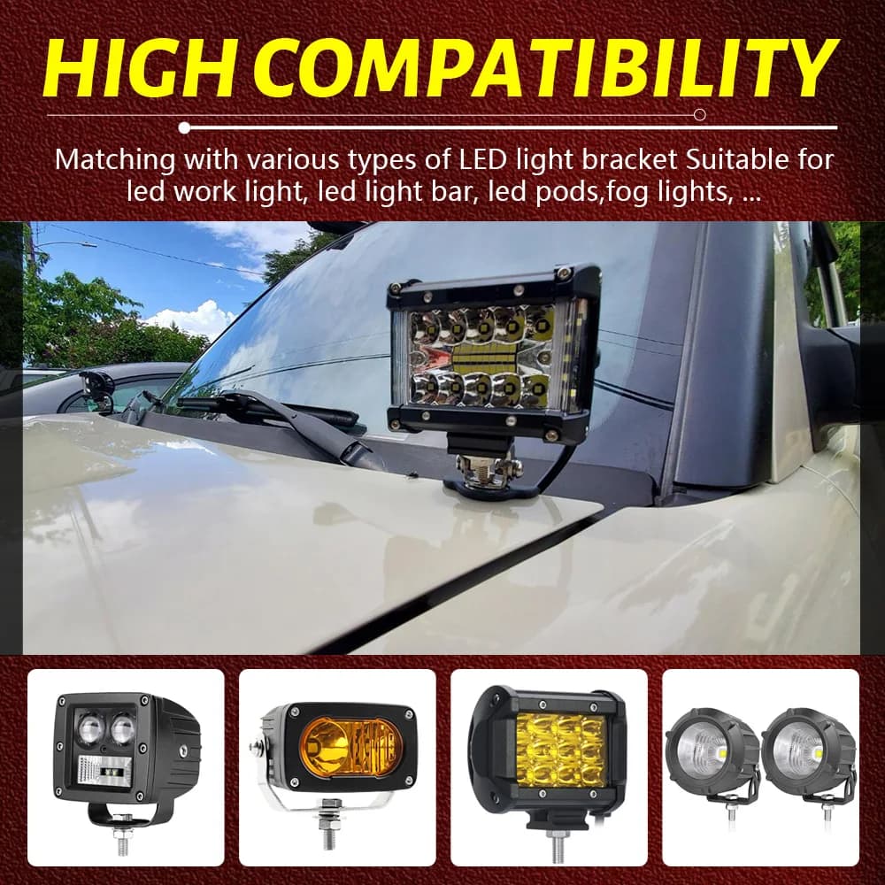 2PCS LED Work Light mounting Bracket Universal Hood Led Light Bar Mount Bracket Foglight lamp Holder for Off Road Jeep Truck SUV - 5