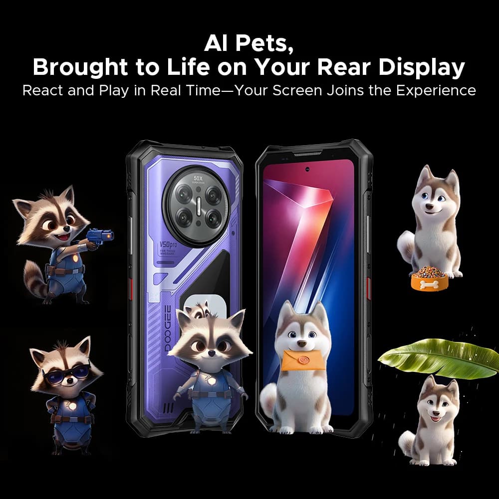 إصدار عالمي DOOGEE V50 Pro هاتف متين 52 جيجا + 1 تيرا بايت AI Pets Dimensity 8300 6.78 بوصة FHD+ 11000 مللي أمبير 66 واط كاميرا 200 ميجا بكسل أندرويد 16 NFC - 5