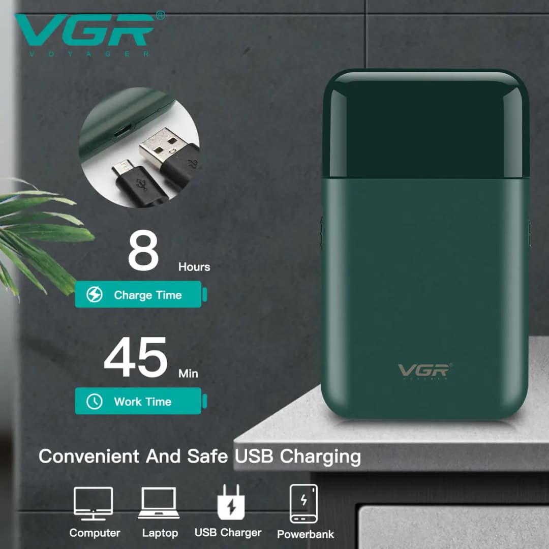VGR V-390 ماكينة حلاقة صغيرة بشفرة واحدة لاسلكية لتشذيب اللحية قابلة لإعادة الشحن ماكينة حلاقة كهربائية للوجه والجسم للرجال - 5