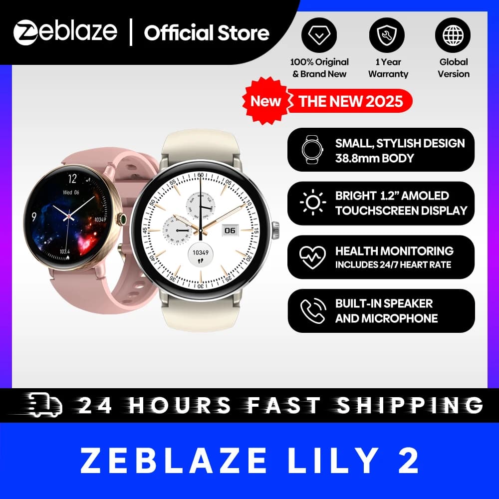 ساعة ذكية جديدة Zeblaze Lily 2 بمكالمات بلوتوث وشاشة AMOLED 1.2 بوصة سوار مزدوج لمراقبة الصحة للنساء