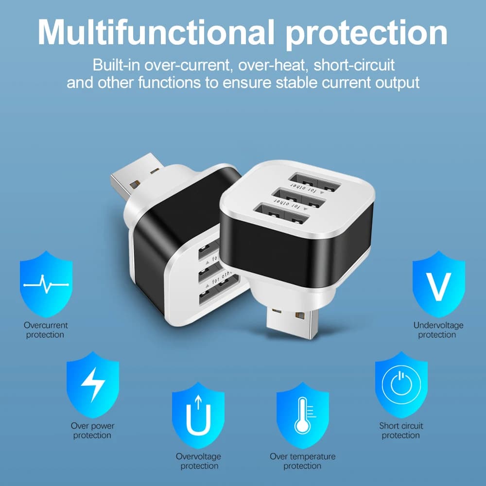 موزع USB بـ 3 منافذ، USB2.0، شحن سريع، واجهات متعددة، محول شحن للهاتف، الكمبيوتر اللوحي، والكمبيوتر المحمول - 6