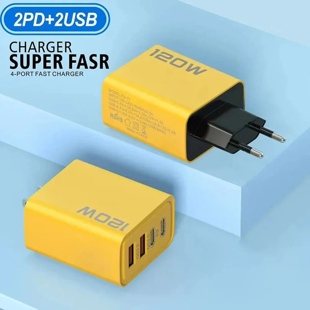 شاحن سريع بقوة 120 واط مع كابل USB Type C لشحن الهاتف السريع محول طاقة لهاتف iPhone و Xiaomi و Samsung شاحن حائط سريع الشحن - 5