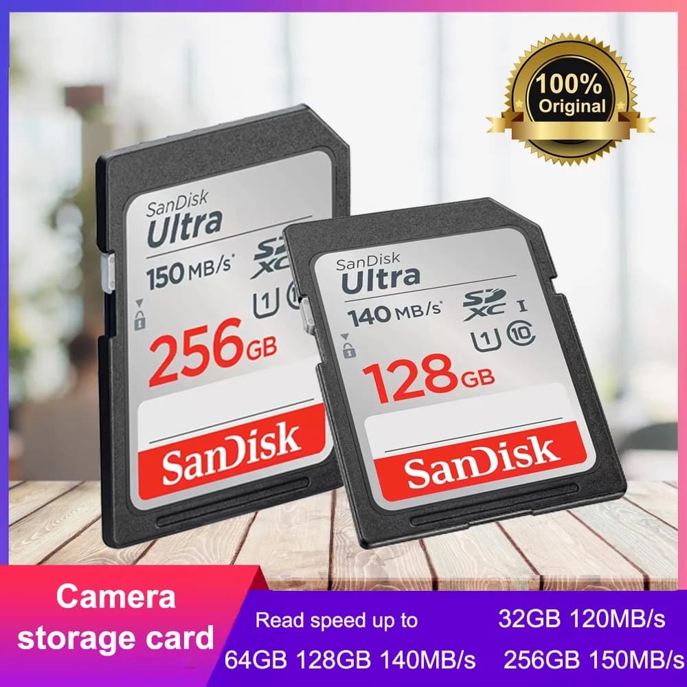 بطاقة ذاكرة SanDisk Ultra SDHC UHS-I وSDXC بسعات 32GB و64GB و128GB و256GB أصلية للكاميرا بسرعة تصل إلى 150MB/s