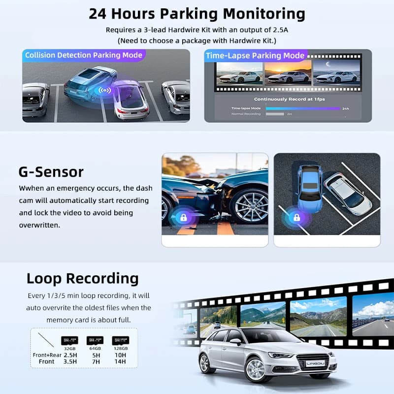 Ultra HD Dash Cam 4K Loop Recording 24H Parking Monitoring Optional 1080P Night Vision Rear Camera Supports WiFi APP Control - 2