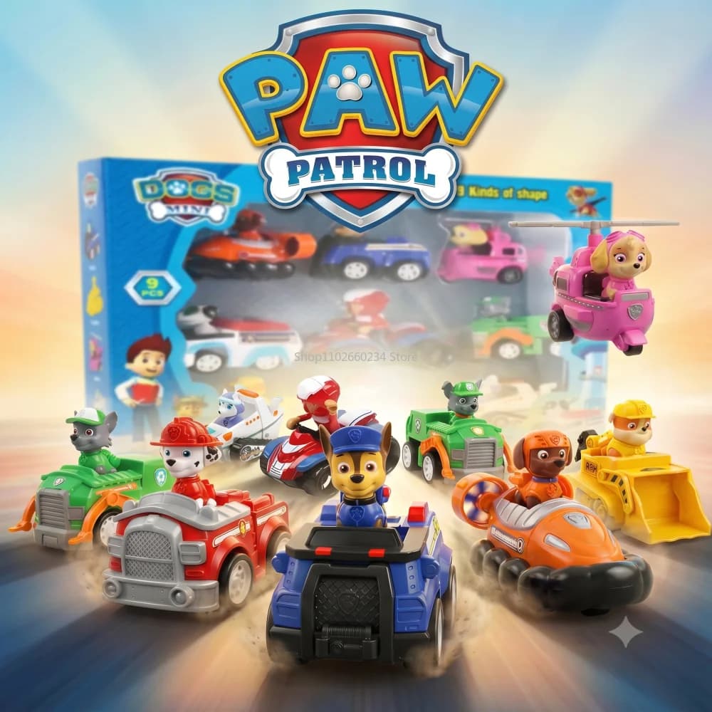 مجموعة سيارات Paw Patrol القابلة للسحب - شخصيات تشيس وسكاي ومارشال وروبل - هدية عيد ميلاد