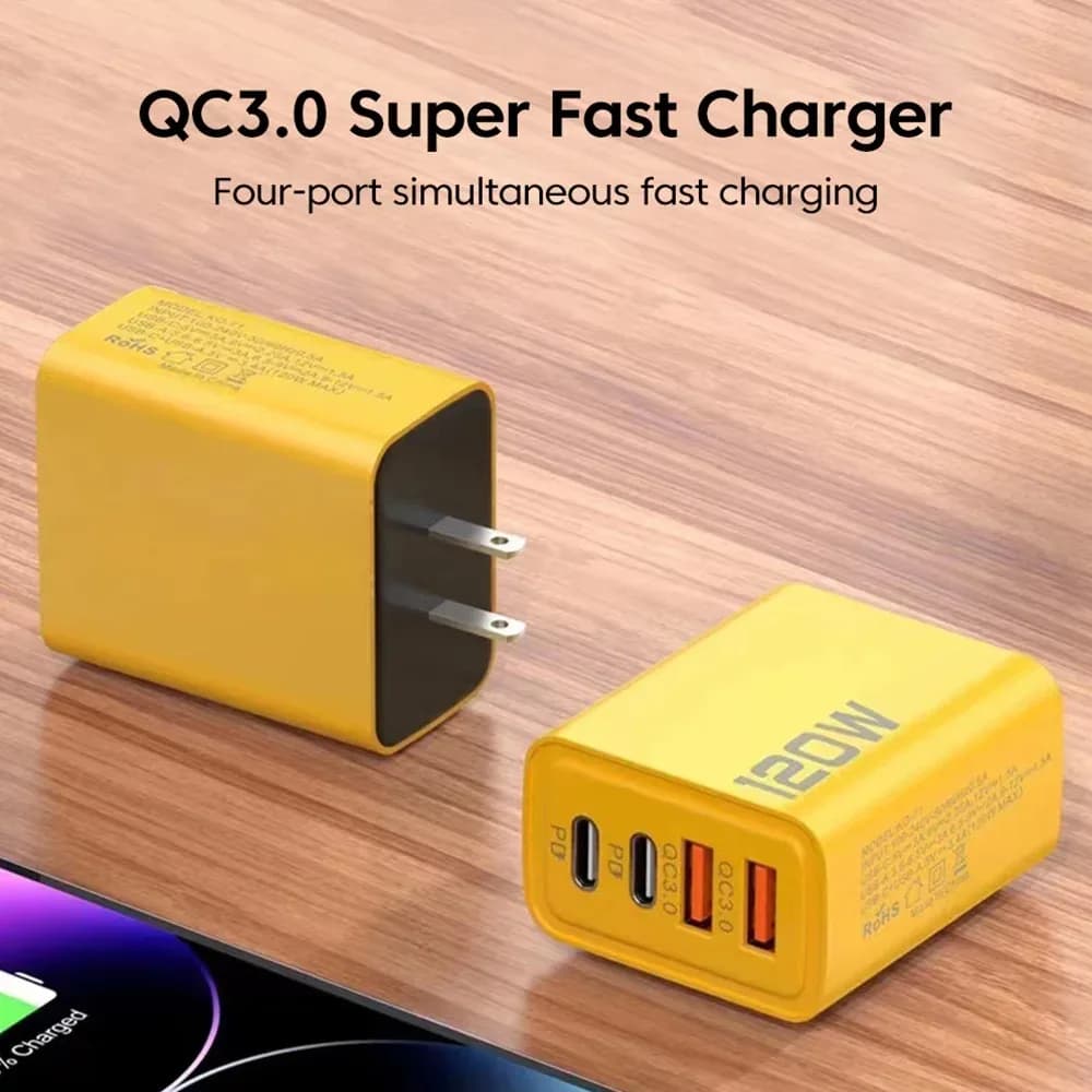 شاحن سريع بقوة 120 واط مع كابل USB Type C لشحن الهاتف السريع محول طاقة لهاتف iPhone و Xiaomi و Samsung شاحن حائط سريع الشحن - 6