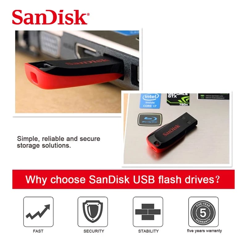 SanDisk CZ50 USB2.0 ذاكرة فلاش 32 جيجابايت 16 جيجابايت 64 جيجابايت يو اس بي قلم محرك أقراص يو ديسك ميني فلاش درايف كروزر بليد 100% أصلي - 5