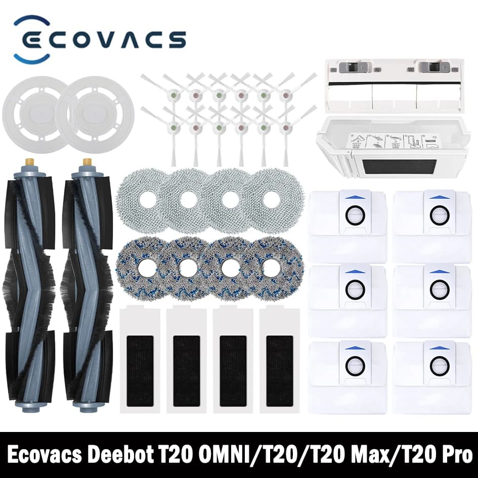 إكسسوارات إيكوفاكس ديبوت T20 OMNI/T20/T20e/T20 برو فرشاة جانبية رئيسية ممسحة قماش فلتر HEPA كيس غبار قطع غيار بديلة