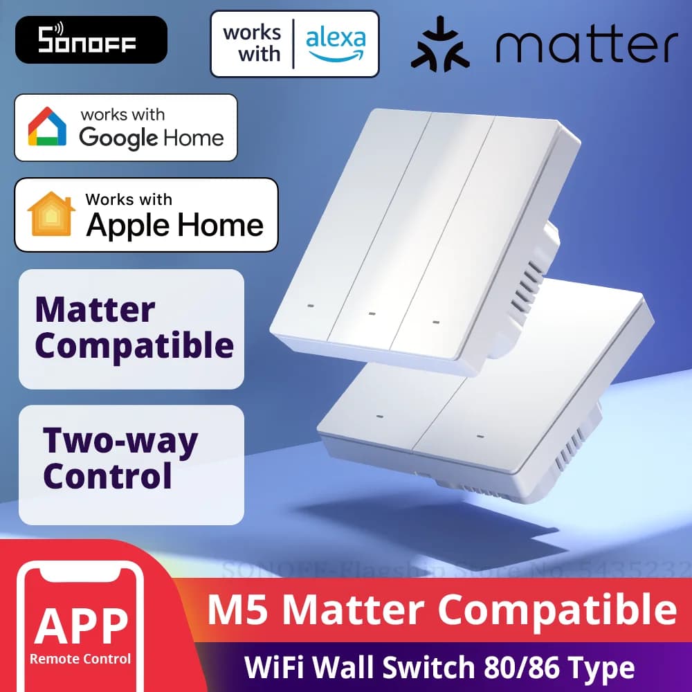 سونوف M5 مفتاح حائط ذكي Matter نوع 80/86 مفتاح زر ضغط 1/2/3 عصابة إطار يعمل مع أليكسا جوجل أبل هوم أليس