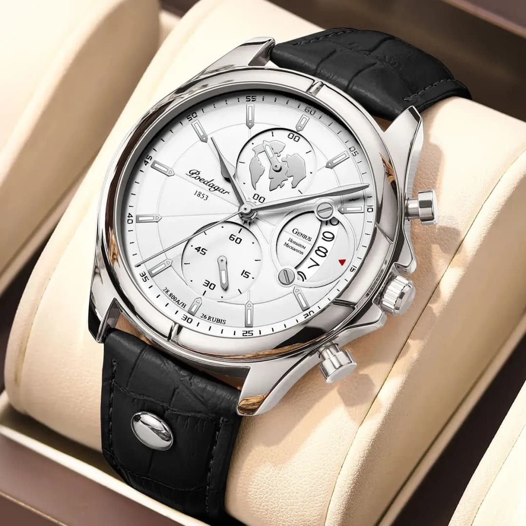 ساعة يد POEDAGAR رجالية فاخرة كرونوغراف مقاومة للماء مع تاريخ، ساعة كوارتز جلدية كلاسيكية للرجال - 2