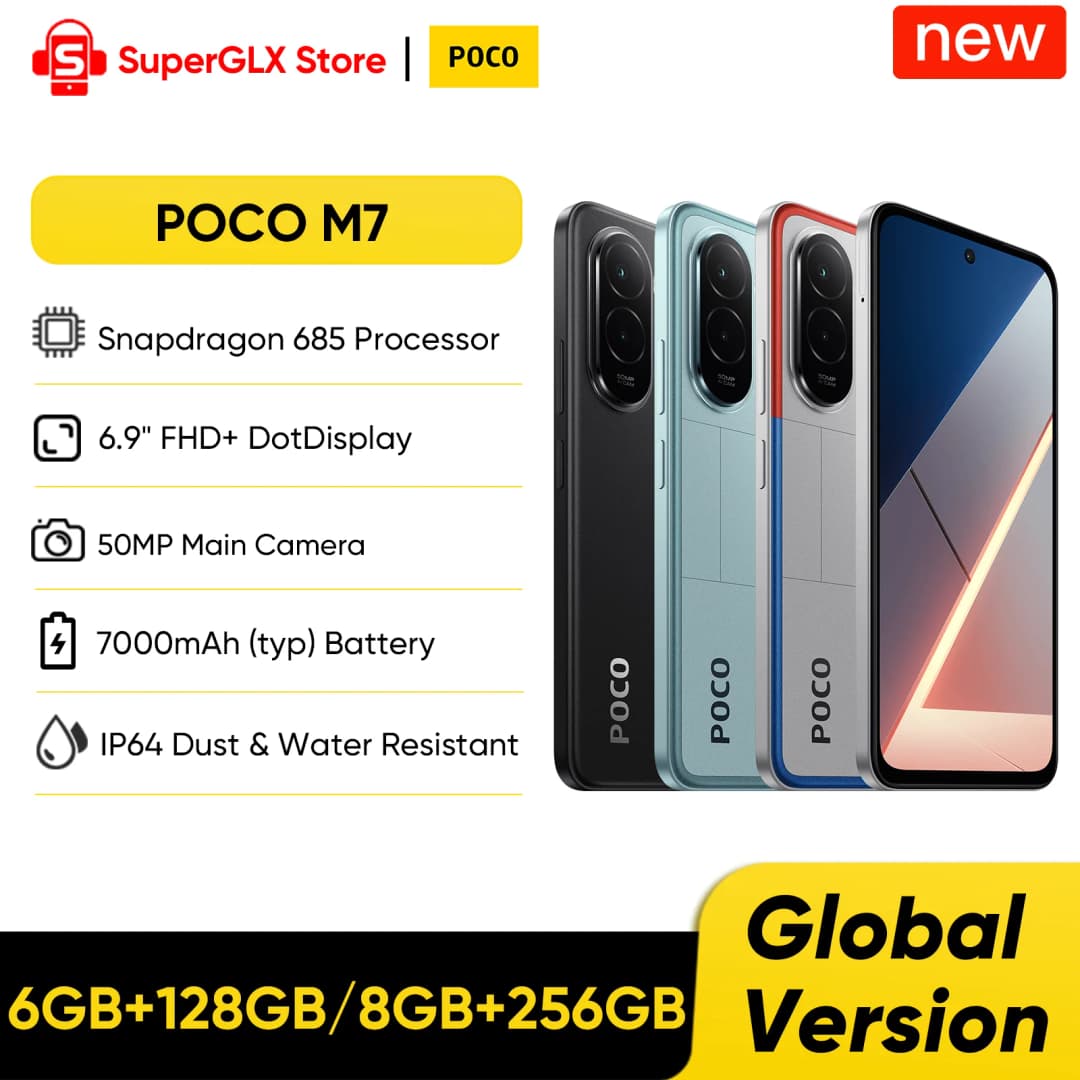 Original POCO M7 Global Version Smartphone Snapdragon 685 6.9" 144Hz FHD+ DotDisplay 50MP 7000mAh 33W Fast Charging NFC