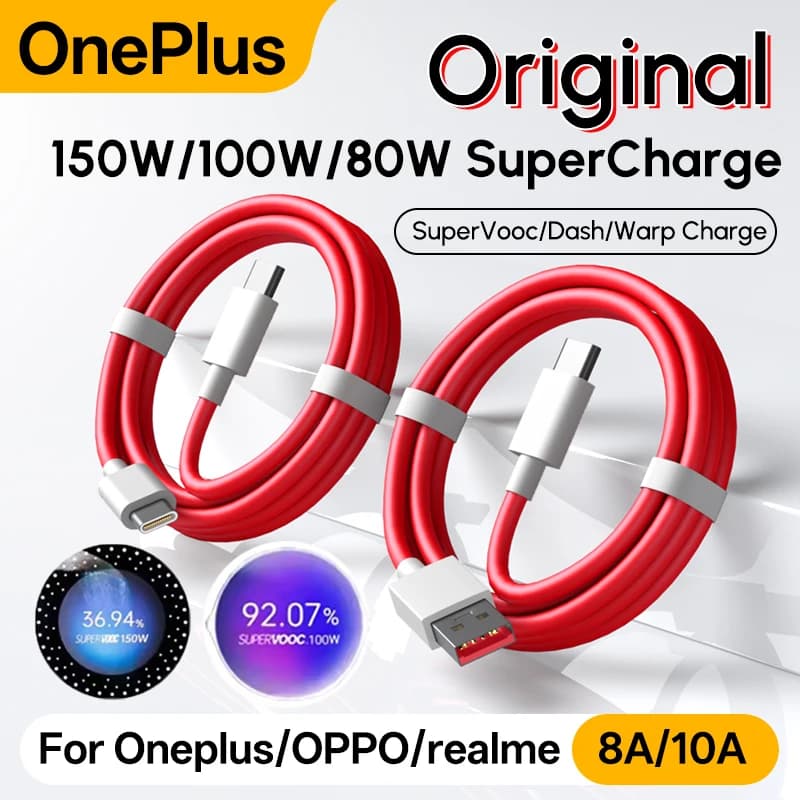 كابل شحن أصلي من ون بلس بقوة 150 واط و100 واط، 10 أمبير و8 أمبير، نوع C، شحن سريع SUPERVOOC، متوافق مع ون بلس 13R و13 و12 و12R و11 و10 ونورد 4، ولأجهزة أوبو