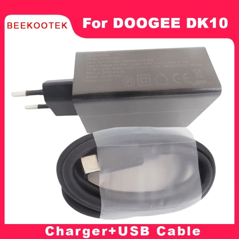 شاحن DOOGEE DK10 الأصلي الجديد مع محول شحن رسمي وكابل TYPE-C USB لخط البيانات وإكسسوارات لهاتف DOOGEE DK10 الذكي