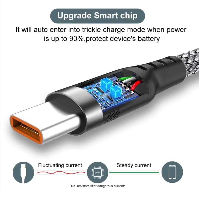 كابل USB Type C عالمي 5A للشحن السريع جداً 1 متر 2 متر 3 متر 5 متر 8 متر كابل بيانات ممتد لهواتف آيفون 15 وسامسونج وهواوي وشاومي وبلاي ستيشن 4/5 - 4