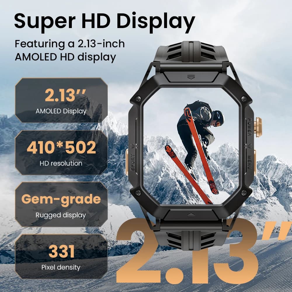 ساعة HAYLOU IRON N1 الذكية بشاشة 2.13 بوصة AMOLED مقاومة للماء حتى 5ATM مع مكالمات بلوتوث وساعة رياضية للخارج مع بطارية تدوم حتى 30 يومًا - 2