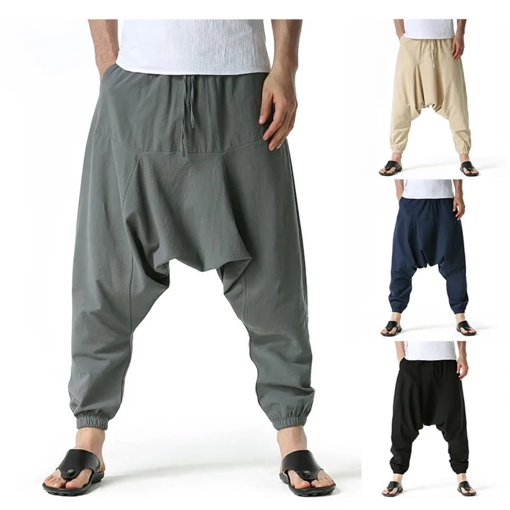 Men Cotton and Linen Pants Harem Pants Baggy Casual Oversize Loose Joggers Wide Leg Pants Yoga Drop Crotch Trousers Hip Hop - 3