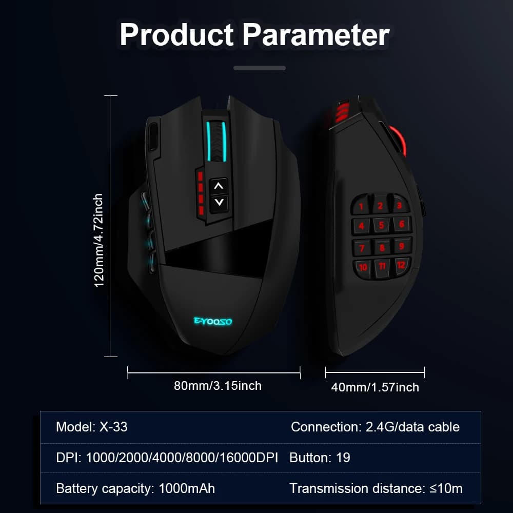 ماوس ألعاب E-YOOSO X-33 RGB USB 2.4G لاسلكي 16000 DPI 16 زر قابل للبرمجة ماوس بصري للكمبيوتر المحمول - 6