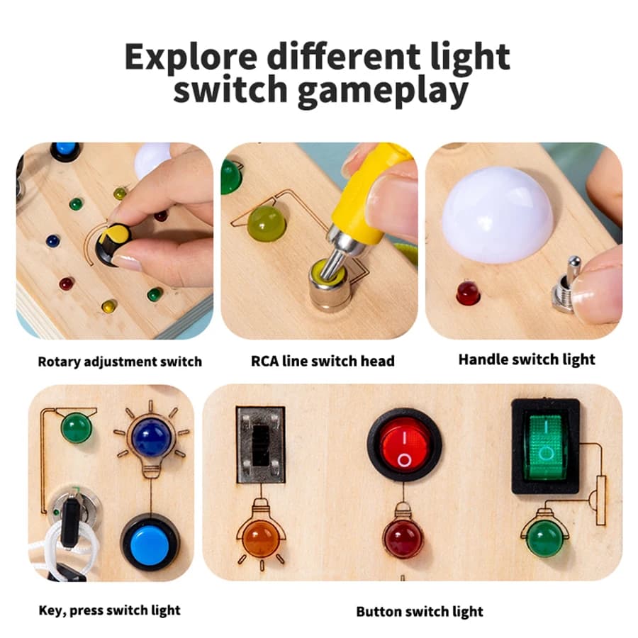 Montessori Busy Board Sensory Toys Wooden With LED Light Switch Control Board Travel Activities Children Games For 2-4 Years Old - 2