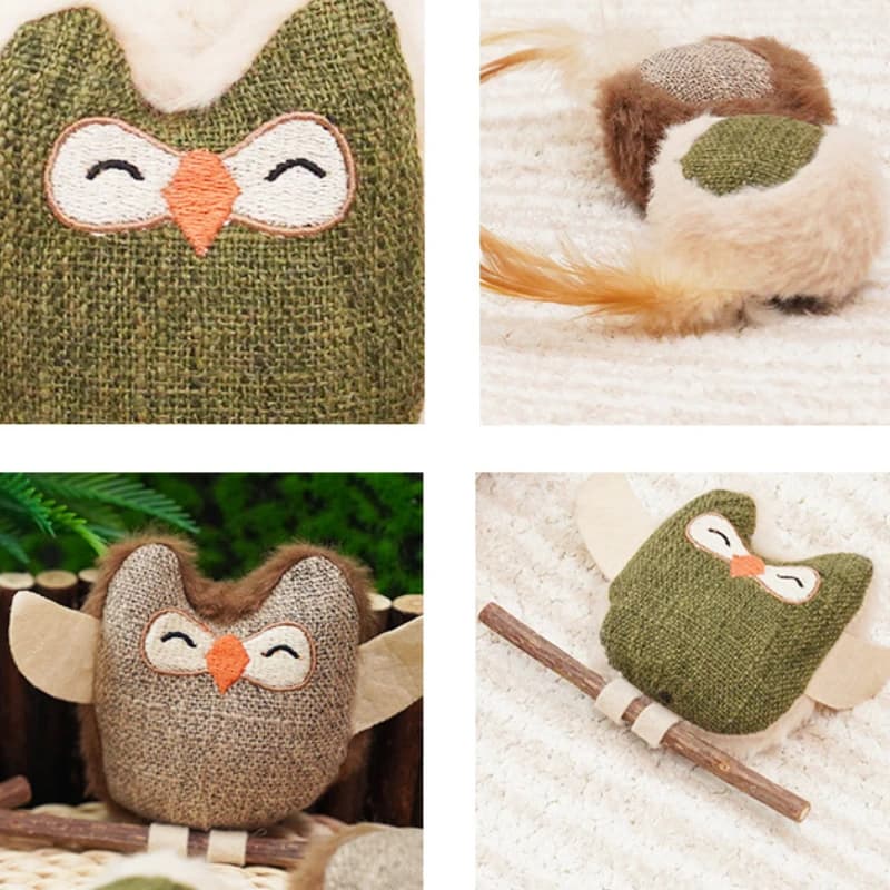 Owl Style Self Soothing Cat Mint Feather Wood Polygonum Molars, Teeth Cleaning and Bite Resistant Pet Supplies, Cat Toys - 5