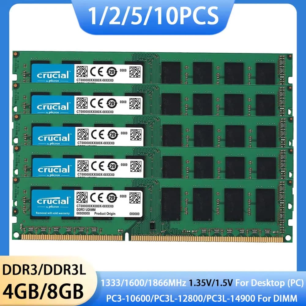 1/2/5/10 قطع كروشيال ميموريا سطح المكتب DDR3 DDR3L رام 8 جيجابايت 4 جيجابايت 1600 1333 1866 ميجاهرتز DIMM ذاكرة 1.35 فولت 1.5 فولت PC3-12800 10600 14900 رامات