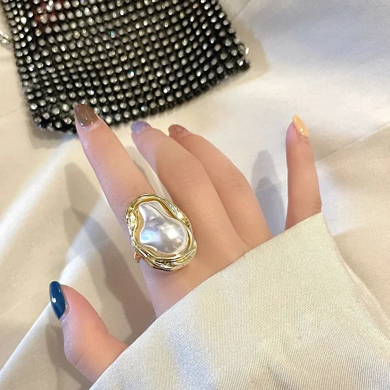 LATS New Design Starfish Pearl Ring Shape Gold Color Adjustable Rings For Women Korean Fashion Jewelry Party Luxury Accessory - 4