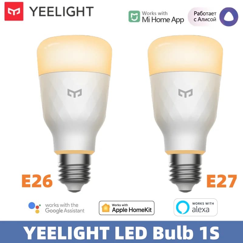 مصباح YEELIGHT LED 1S ذكي E26/E27 إضاءة بيضاء دافئة سطوع قابل للتعديل تحكم صوتي عبر واي فاي 2700K متوافق مع Homekit وجوجل