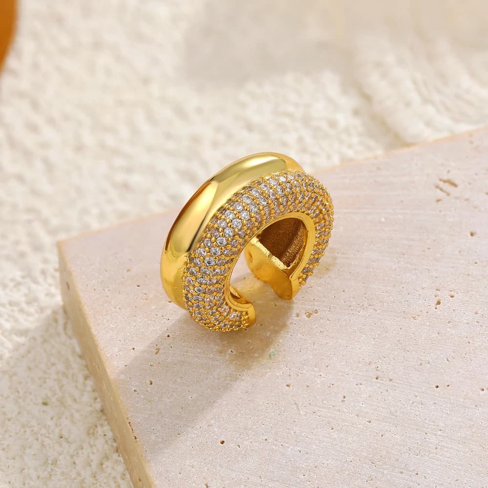 1pcs Delicate CZ Zircon Double Layer C-shape Chunky Cuff Earrings Stainless Steel No Piercing Cartilage Ear Clip Luxury Jewelry - 6