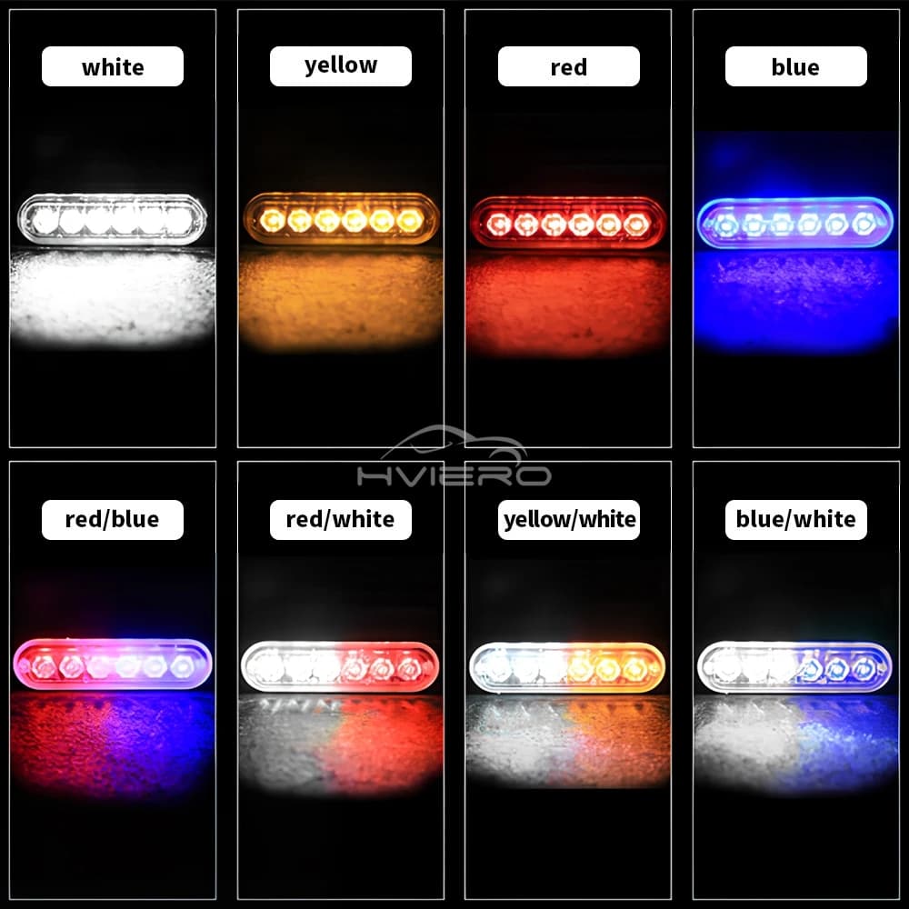 1X Truck 12V-24V LED Warning Strobe Grille Flashing Lamp Bar Side Car Beacon Red Yellow White Turn Signal Parking Drl Fog Light - 2