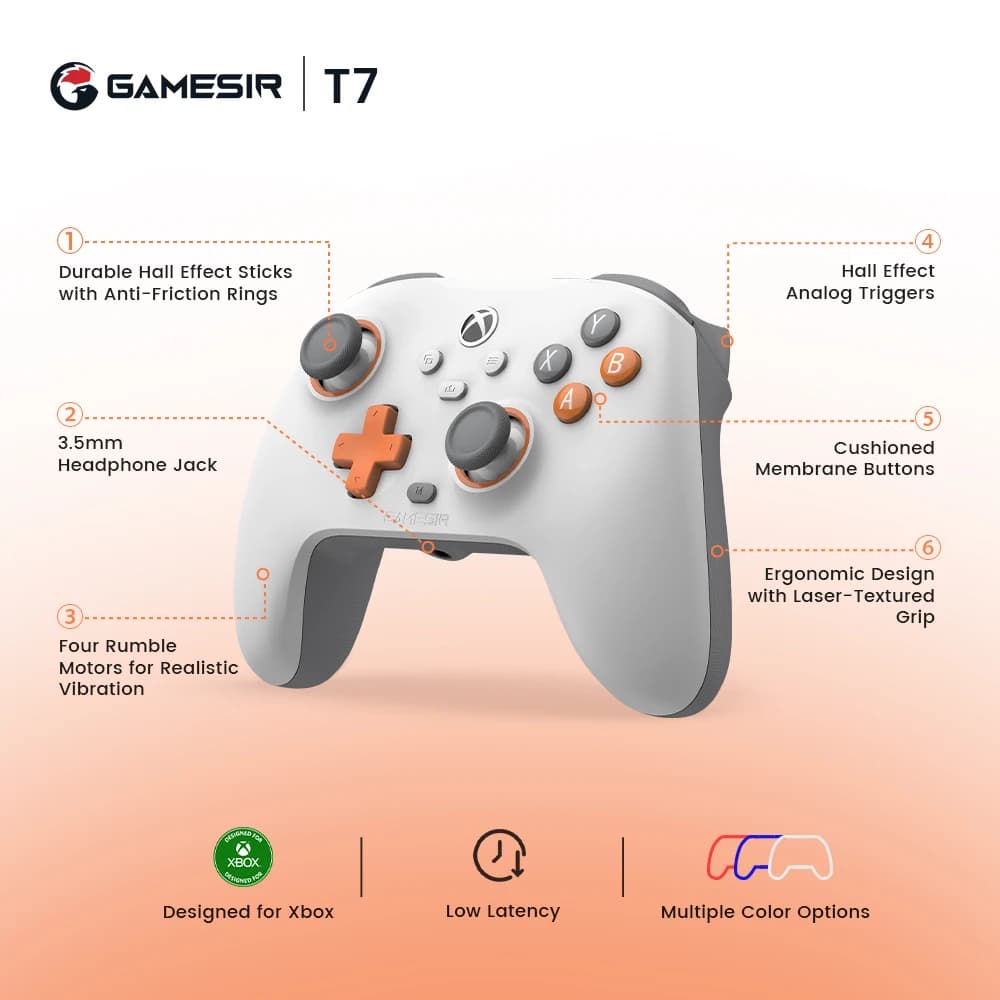 GameSir T7 Xbox Gaming Controller Wired Gamepad for Xbox Series X, Xbox Series S, Xbox One, with Hall Effect Joystick Trigger - 3