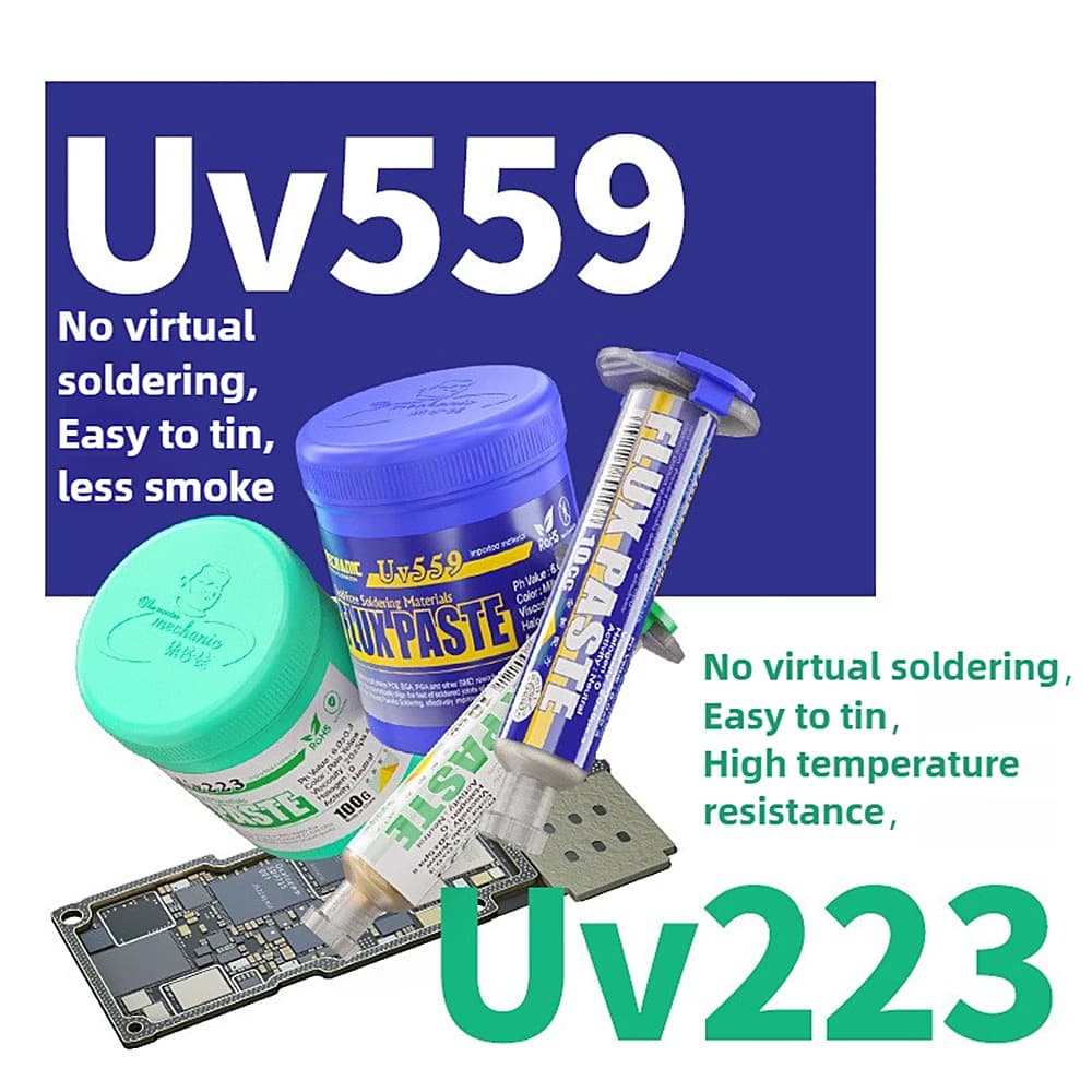 MECHANIC UV223/UV559 معجون لحام خالي من الرصاص فلوكس شحم لحام بدون تنظيف لفلوكس لحام BGA PCB SMD أدوات إصلاح الهاتف - 2