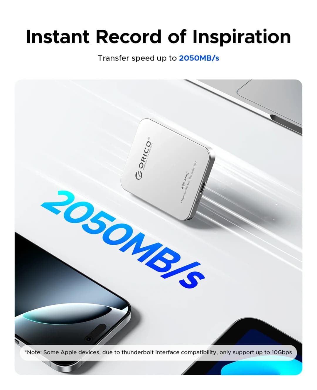 ORICO K20Mini Magnetic External SSD for iPhone 17 16 Pro/Max ProRes 2000MB/s 4K ProRes HDR Record and Store Portable Solid State - 5