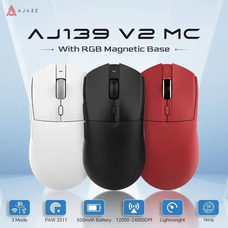 AJAZZ AJ199 ماوس لاسلكي 2.4 جيجاهرتز مع مستقبل USB، 26000 DPI، 6 أزرار، مناسب لأجهزة الكمبيوتر المحمولة وسطح المكتب
