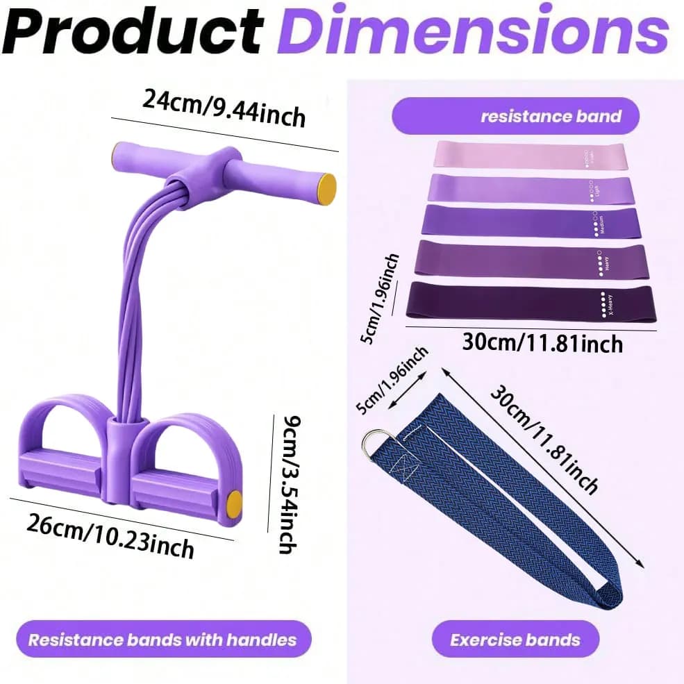 Resistance Band Set, Foot Pedal Resistance Band with Handle, Exercise Elastic Band Suitable for Abs, Waist, Arms, Legs, Women's - 6