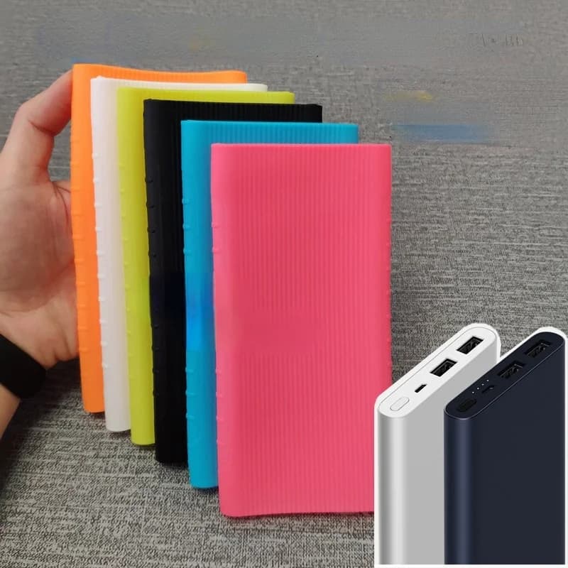 غطاء حماية من السيليكون لباور بانك Xiaomi Mi 2 سعة 10000 مللي أمبير في الساعة مع منفذين USB - غطاء حماية من الجلد