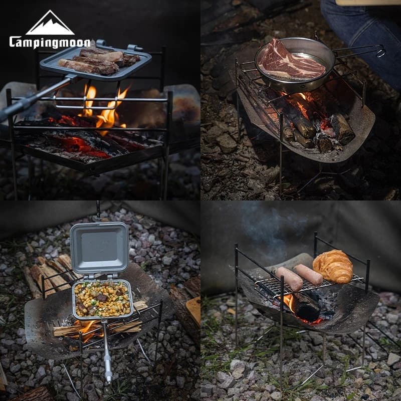 منصة حرق حطب التخييم المدمجة من الفولاذ المقاوم للصدأ القابلة للطي للشواء في الهواء الطلق من CAMPINGMOON - 4