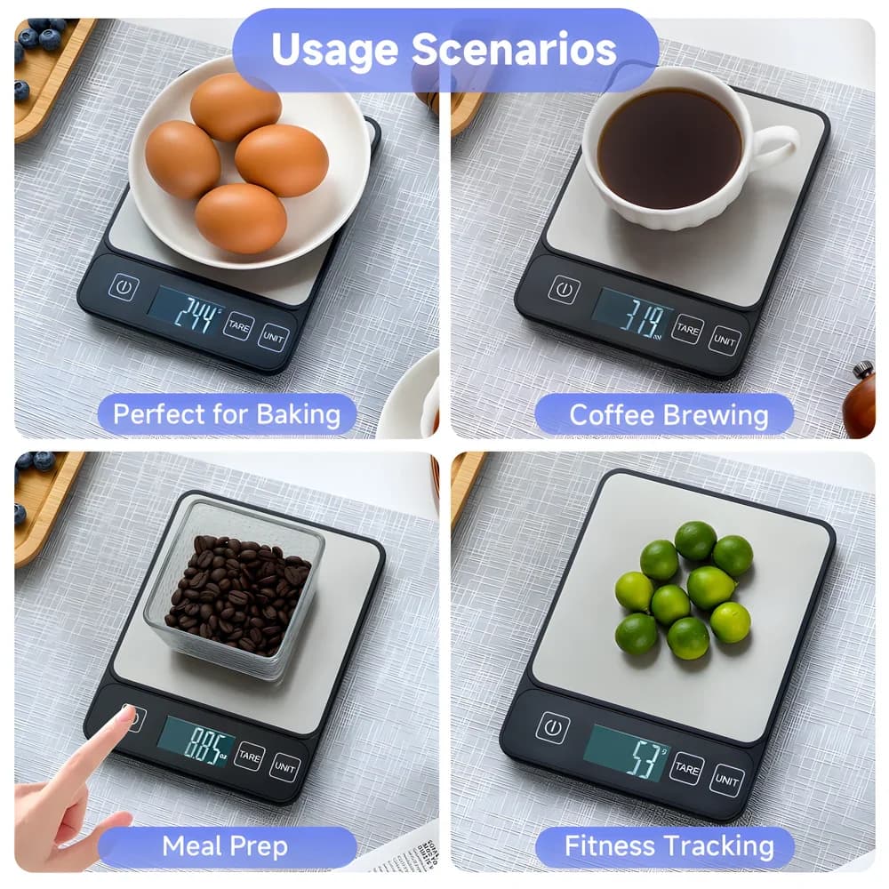 ميزان مطبخ 10 كجم، شاشة LCD رقمية، ميزان طاولة إلكتروني، موازين وزن جرام للخبز، ميزان طعام صحي شخصي - 5