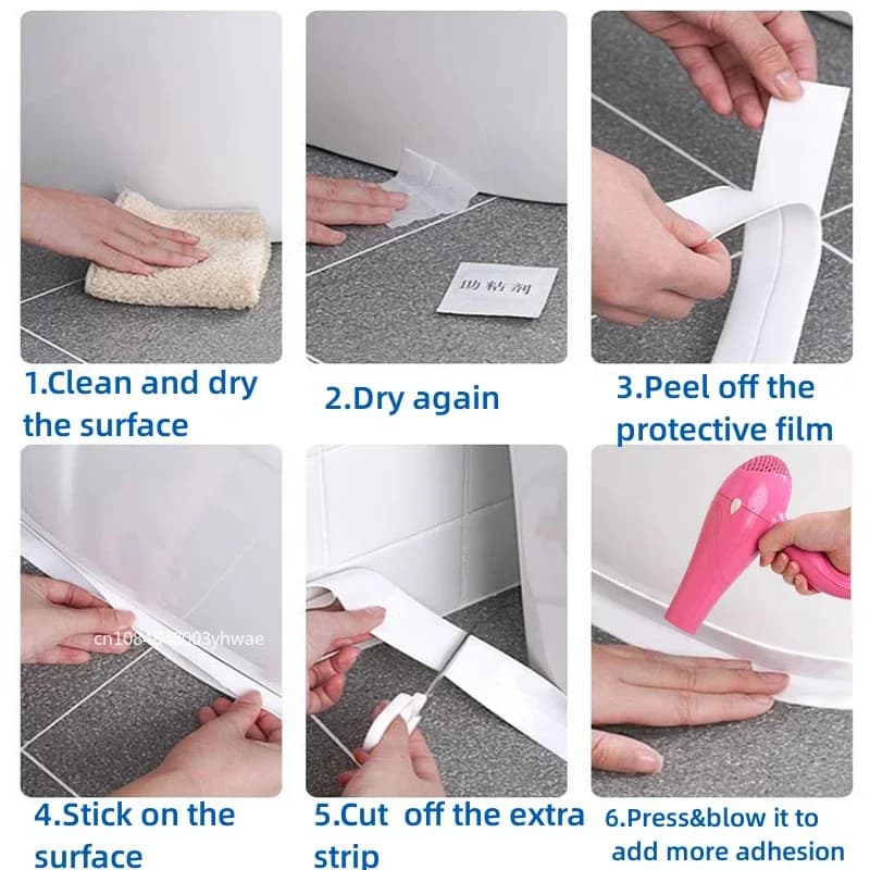 لفة واحدة من شريط ختم PVC للحمام والمطبخ شريط عزل ذاتي اللصق ملصقات حائط مقاومة للماء شرائط ختم مقاومة للعفن - 5