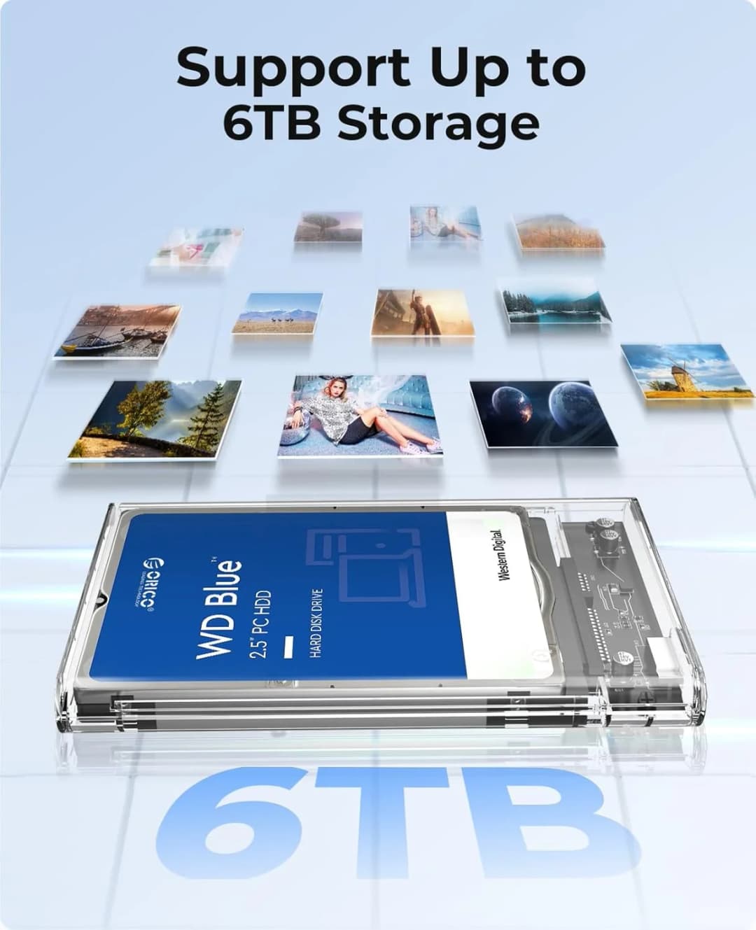 غطاء قرص صلب خارجي ORICO 2.5 بوصة، USB 3.0 إلى SATA III، بدون أدوات، غطاء قرص صلب شفاف لـ 2.5 بوصة 7 مم 9.5 مم SATA HDD SSD - 3