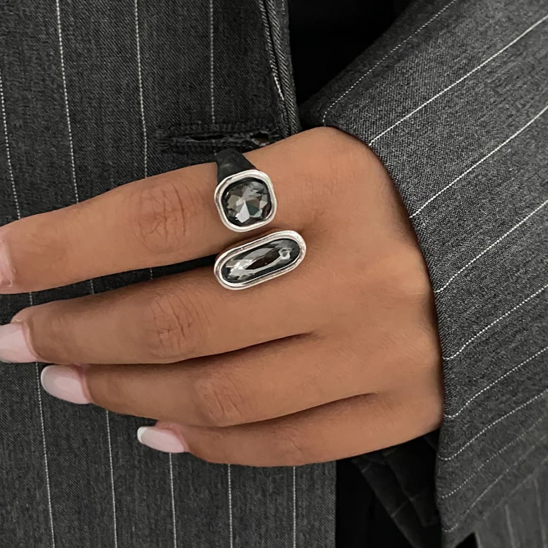 KunJoe Minimalist Acrylic Rhinestone Open Ring for Women Korean Fashion Geometry Adjustable Knuckle Ring Party Jewelry Lady Gift - 2