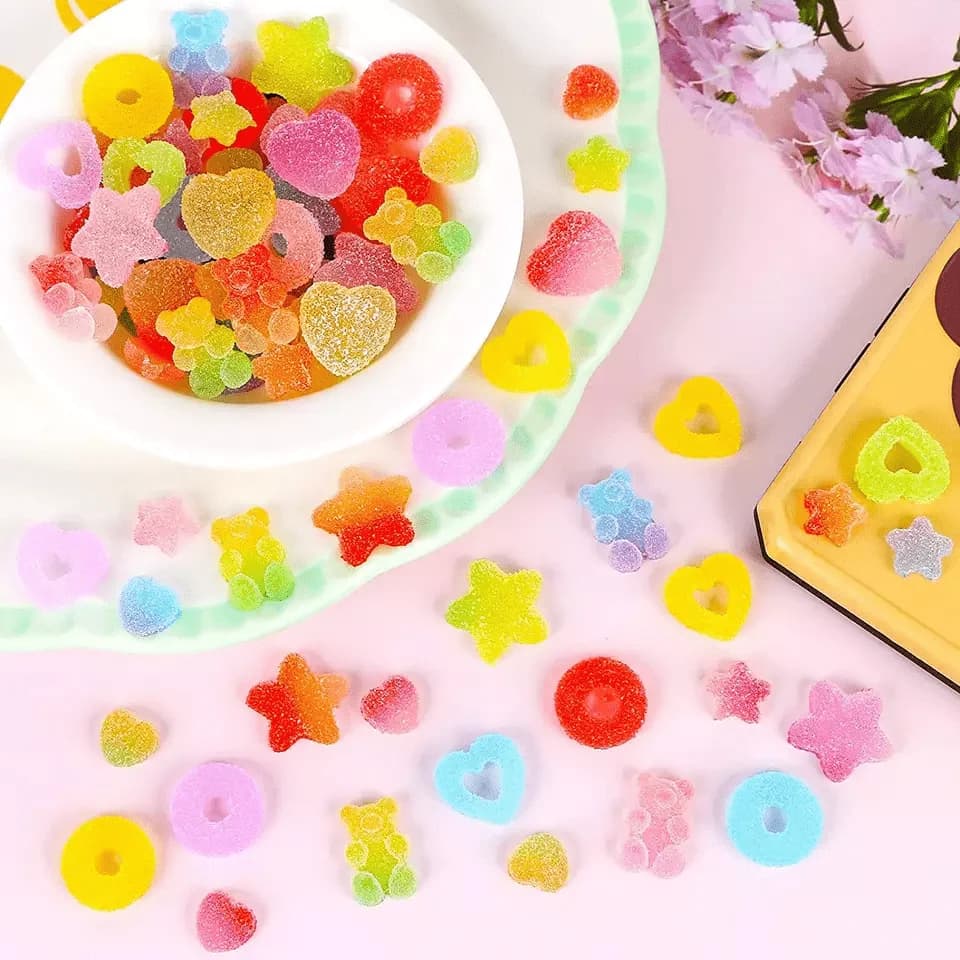 50 pcs Assorted Candy Charms - Soft Jelly Sugar Resin Flatback Beads for DIY Crafts, Phone Cases, and Nail Art - 3