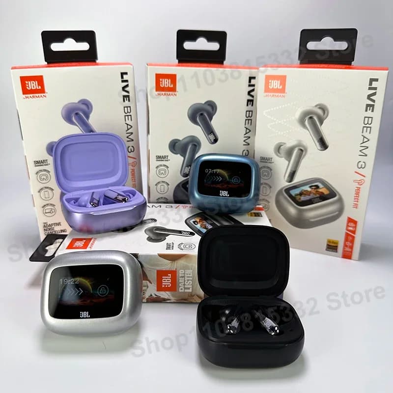 سماعات الأذن اللاسلكية الأصلية JBL Live Beam 3 بتقنية البلوتوث مع صندوق عرض ذكي LED وسماعات رأس مع إلغاء الضوضاء Beam3 - 3