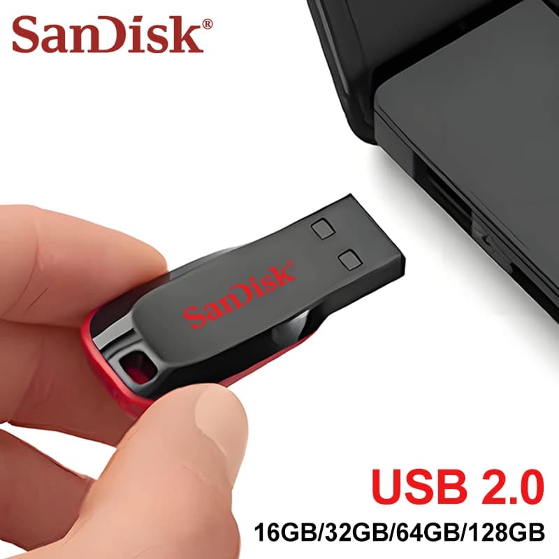 SanDisk Super Mini USB 2.0 Flash Drive بسعة 16 جيجابايت و32 جيجابايت و64 جيجابايت و128 جيجابايت، CZ50، فلاش درايف أصلي للكمبيوتر والتلفزيون والصوتيات في السيارة - 5