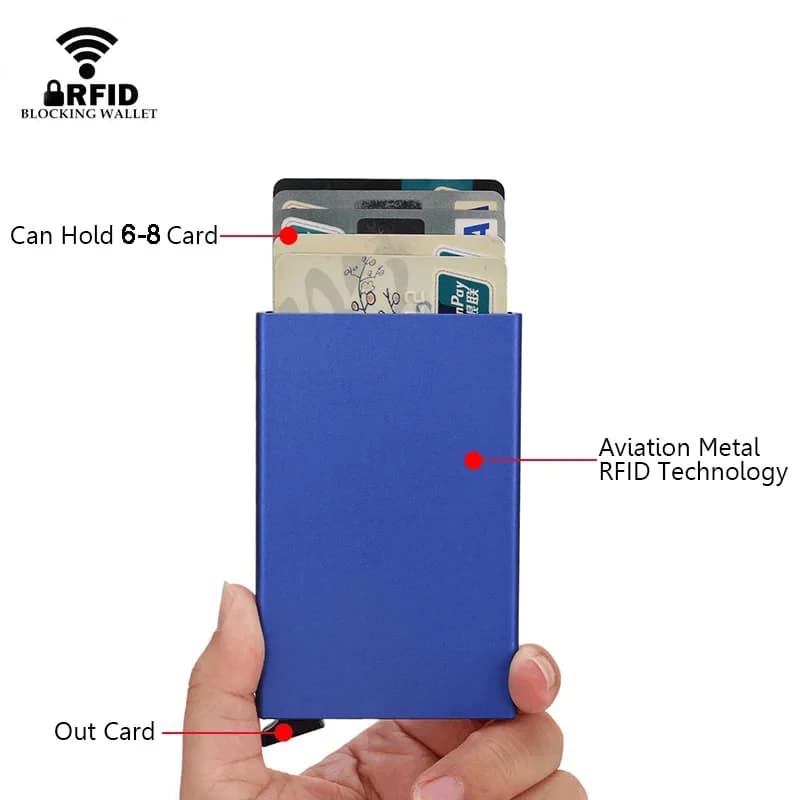 محفظة ذكية مع حماية RFID، حامل بطاقات معدني رقيق، محفظة صغيرة سوداء للرجال والنساء - 5