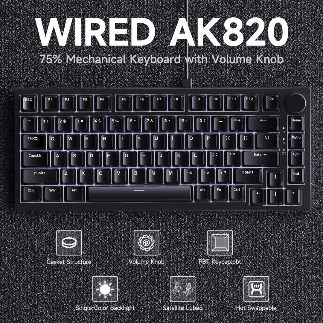 لوحة مفاتيح ميكانيكية AJAZZ AK820 Pro للألعاب، سلكية ولاسلكية، ثلاثية الوضع، إضاءة RGB خلفية، قابلة للتبديل السريع، تخطيط 70%، متوافقة مع PC/Mac - 2