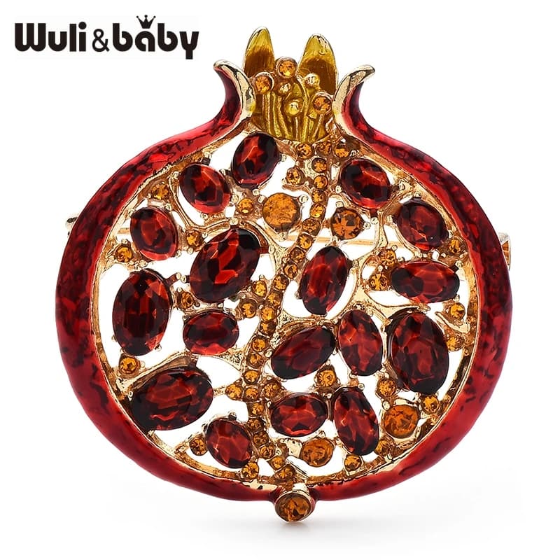 دبوس بروش على شكل رمان مرصع بالكريستال الأحمر من Wuli&baby للنساء - إكسسوار صيفي مع حقيبة هدايا