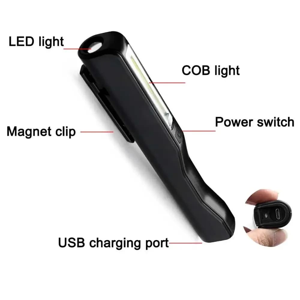 USB Charging LED Flashlight COB Rechargeable Magnetic Pen  lamp Hand Torch Work Light For Camping Lanterns Tactical Night Light - 2