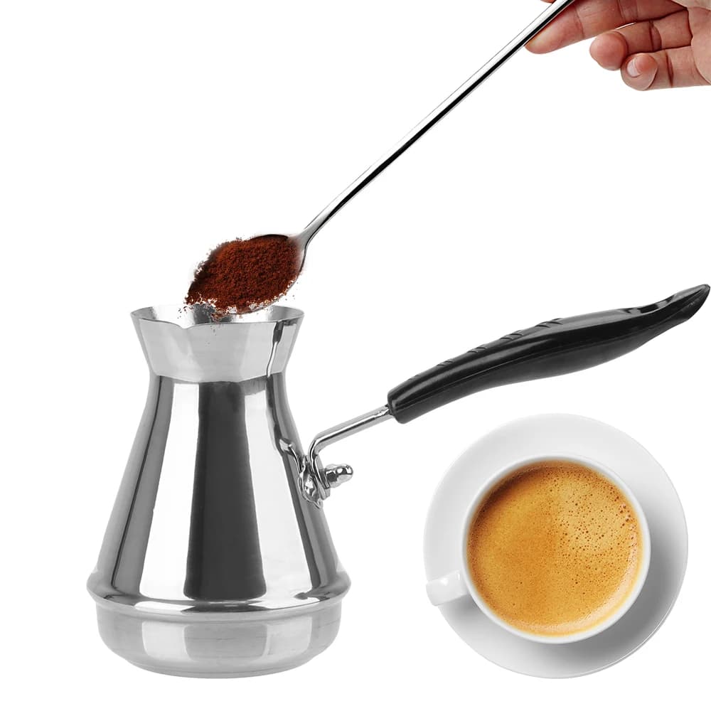 Long Handle Stainless Steel Moka Pot European Coffee kettle Butter Melting Pot Coffee Utensils Turkish Coffee Pot Kitchen Tools - 2
