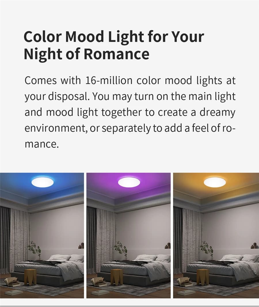الإصدار العالمي Yeelight إضاءة سقف ذكية RGB Wifi 18 واط/21 واط قابلة للتعتم 2700-6500K رقيقة للغاية تحكم صوتي ذكي يعمل مع Mihome - 4